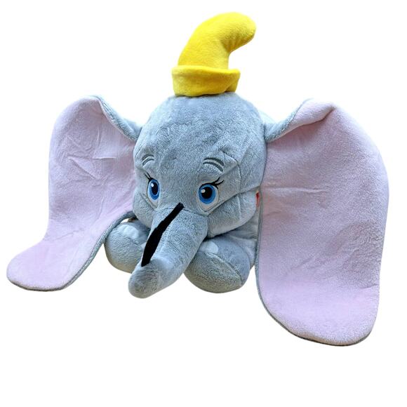 Disney Store Dumbo Laying Elephant w/ Feather 18'' Plush Toy Stuffed Animal EUC - Picture 1 of 4